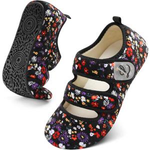 LeIsfIt Womens Slippers Adjustable Diabetic Slippers Wide Soft Arthritis Edema House Shoes Warm Fuzzy Slipper Socks with Rubber Sole (5.5-6.5, Bflower)