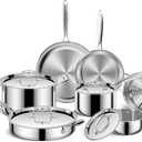 EWFEN Pots and Pans Set, 3 Ply 11 Piece Stainless Steel Cookware Set, Oven Dishwasher Safe | Induction Compatible Frying Pans, Saucepans, Saute Pan & Stock Pot, PFOA Free Kitchen Skillet