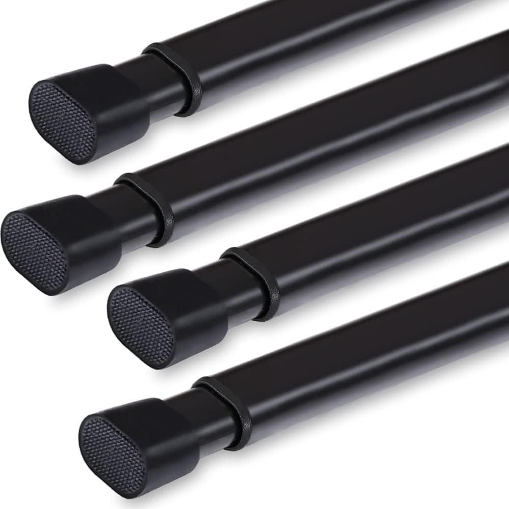 4 Pack Tension Rod Oval Spring Tension Curtain Rod Adjustable 36 to 60 Inches Small Short Black Tension Rods No Drilling Spring Loaded Curtain Rods For Doors and Windows, 36-60 Inch, Black