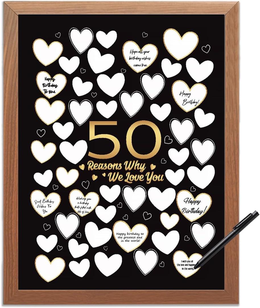 50 Reason Why We Love You,50th Birthday Wall Decor,Birthday Gifts for Women Men,Guest Canvas 50th Anniversary or Birthday Party Favors Decoration-24x18 inches