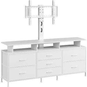 REAHOME TV Stand with Mount, 63" Entertainment Center for 32/45/55/60/65/70 inch TVs, Media Console Table with 7 Drawers, Height Adjustable Mount, Dresser TV Stand for Living Room, White