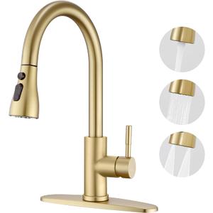 GAGALIFE Brushed Gold Kitchen Faucets with Pull Down Sprayer - High Pressure Blade Spray Kitchen Sink Faucet, High Arc Single Handle Stainless Steel Classic Pull Out Spray Kitchen Faucet 1 or 3 Hole