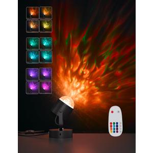 Joyzy Plug-in Dynamic Ocean Wave Table Lamp with Remote Water Ripple Night Light Projector for Room Party Christmas Decoration, Color Changing Ambient Lamps, Vivid Videography Projection (Black)