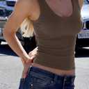 SUUKSESS Women Cotton Ribbed Summer Casual Tops Padded Loose Fit Tank Tops (Brown, L)
