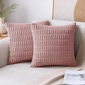 MIULEE Pack of 2 Blush Pink Throw Pillow Covers 18x18 Inch Corduroy Decorative Couch Pillow Covers Soft Boho Striped Pillow Covers Valentine's Day Modern Home Decor for Sofa Living Room Bed