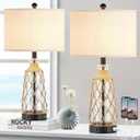 25.5" Coastal Glass Table Lamps Set of 2, 3-Way Dimmable Touch Control Bedside Lamps with 2 USB Ports and AC Outlet, Clear Nautical Nightstand Lamp for Bedroom Living Room (LED Bulbs Included)