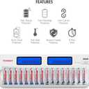 Tenergy TN438 16 Bay Battery Charger for AAA and AA Rechargeable Batteries, AA/AAA NiMH/NiCd Rechargeable Batteries Charger with AC Wall Adapter and Car Adapter