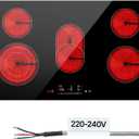 VEVOR Electric Cooktop, 36 inch 5 Burners Built-in Electric Stove Top, 8600W Ceramic Top Radiant Cooktop with Glass Panel, Touch Control, Timer, Child Lock, 9 Heat Level, 220-240V, Hard Wire (No Plug)