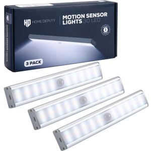 Closet Lights Motion Sensored - Wireless Cabinet LED Lights - Cordless Lights for Closets - 30 LED, 3 Brightness Settings, Rechargable, Triple Charge Cable, Motion Sensor - 3 Pack