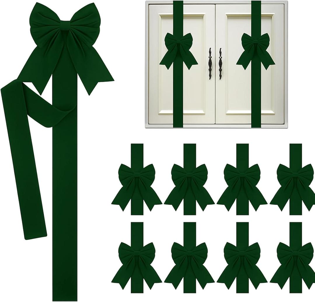 Syhood 8 Pieces Christmas Cabinet Big Bows Door Decorative Ribbon Festive Large Cabinet Ribbon Bows for Kitchen Cabinets Furniture Room Decorations (Dark Green)