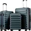 Coolife Luggage Suitcase Carry-on Spinner TSA Lock USB Port Expandable (only 28) Lightweight Hardside Luggage (Teal Blue, 3 piece set)