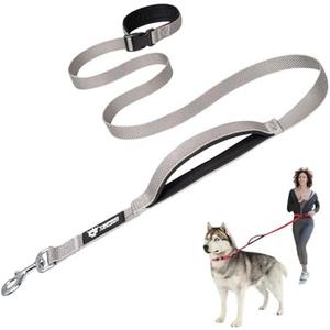 TSPRO Hands Free Dog Leash for Medium to Large Dogs, Adjustable Durable Leash with Comfortable Safety Padded Handle, Heavy Duty Metal Clasp for Walking, Running, Training (Gray), L