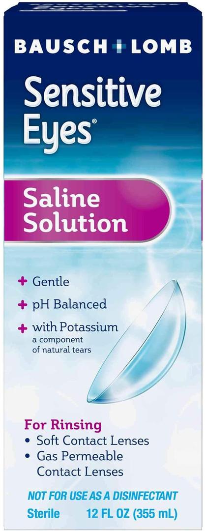 Bausch + Lomb Sensitive Eyes Saline Solution, Gentle Daily Rinse for Soft & Gas Permeable Contact Lenses, with Potassium, 12 Fl Oz