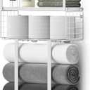 Towel Racks for Bathroom, Bathroom Shelf Over Toilet,Floating Shelves with Towel Rack Paper Holder Storage Basket,Floating Shelves for Wall Decor,White