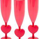 Fun Express Heart Shaped Champagne Glasses Plastic Flutes 12 Pack - Red Valentine Wine Glasses for Galentines Day Party Supplies | BPA Free Acrylic Drinking Cups 6oz | Valentines Day Glassware Bulk