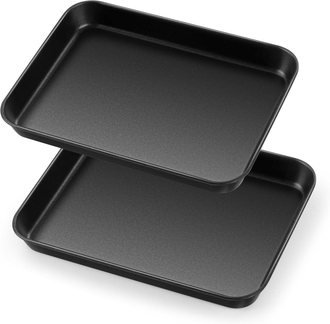 Herogo Baking Sheet Pan Set, 96.71 Inch Nonstick Carbon Steel Cookie Sheet Bakeware Set for Oven, Multipurpose Kitchen Cookware 2 Pack, Non Toxic & Heavy Duty & Easy Clean-Small (Matte Black)