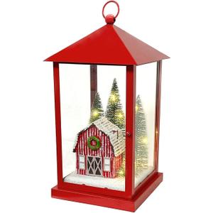 11’’ Lighted Christmas Lanterns with 10 Warm White Lights Built-in Timer, Christmas Decorations for Indoor