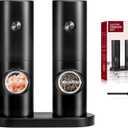 Electric Salt and Pepper Grinder Set-2 Pack Automatic Salt Pepper Mill Shakers, Adjustable Coarseness, LED Light, One-Hand Operation, Battery Operated for Kitchen BBQ Restaurant Outdoor, Black