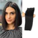 Short Hair Extensions Clip In Real Human Hair Silky Straight Weft Hair Topper for Women and Men With Thinning Hair Short Hair Easily add Hair Volume Thick Natural Invisible 8"#1 Jet Black