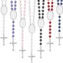 Taiyin 40 Set Heat Transfer Blank Rosary Beads Necklace Catholic Rosaries Printable Insert Necklace Prayer Beads with Organza Bags for Baptism Women Men Memorial Gifts DIY (Mixed Colors)