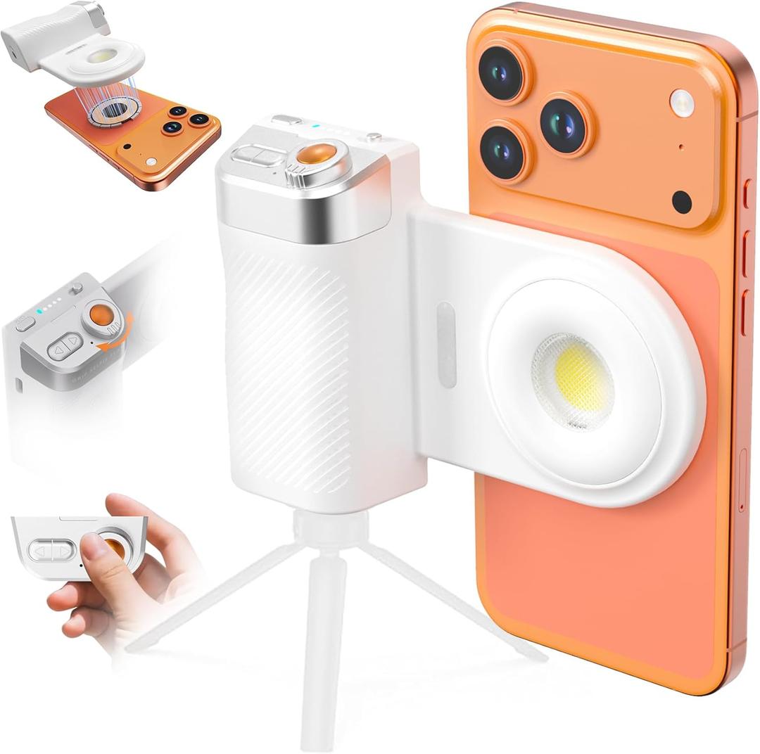 Magnetic Selfie Light for MagSafe iPhone Phone with Magnet Ring,Rechargeable CRI 97+ 700lx/0.3m Folding LED Phone Fill Ring Lighting with Mirror for Makeup Webcam Laptop Photo Makeup (Peal White)