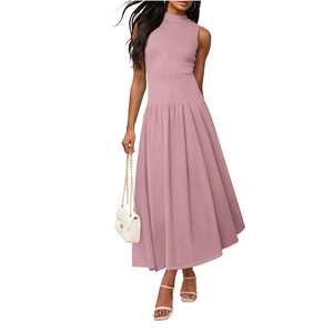 ZESICA Women's Summer Sleeveless Tank Maxi Dress 2025 Mock Neck Ribbed Knit High Waist Flowy Wedding Guest Long Dresses L