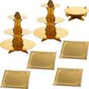Zopeal 7 Pcs Dessert Table Display Set 3-Tier Cupcake Stand 1-Tier Cup Cake Display Tower Platters and Serving Trays Cardboard Cake Cookie Holders for Wedding Birthday Party Baby Shower(Gold)