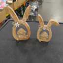 RattanView 2 Pcs Easter Wood Bunny Decorations 5.91 Inch Rustic Retro Wooden Standing Decor with Egg Hollow Tabletop Figurine for Spring Gifts Home Tiered Tray Farmhouse Party Fireplace Shelf