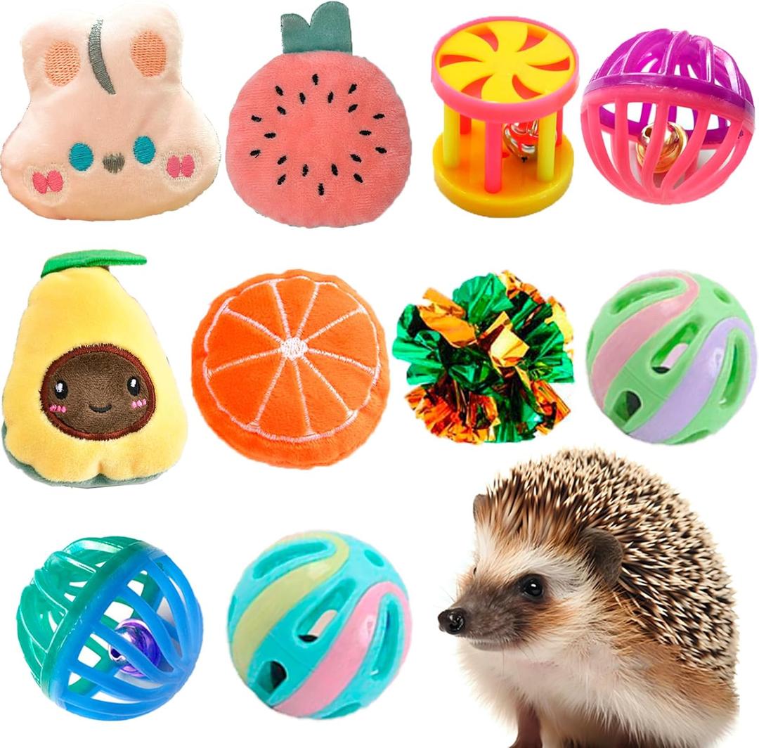VZqola 10 pcs Cute Hedgehog Enrichment Toys Hedgehog Supplies Cage Accessories Small Animal Ball Bell Pet Interactive Stuffed Toys Exercise Ball for Hamster Lizard Turtle Rats