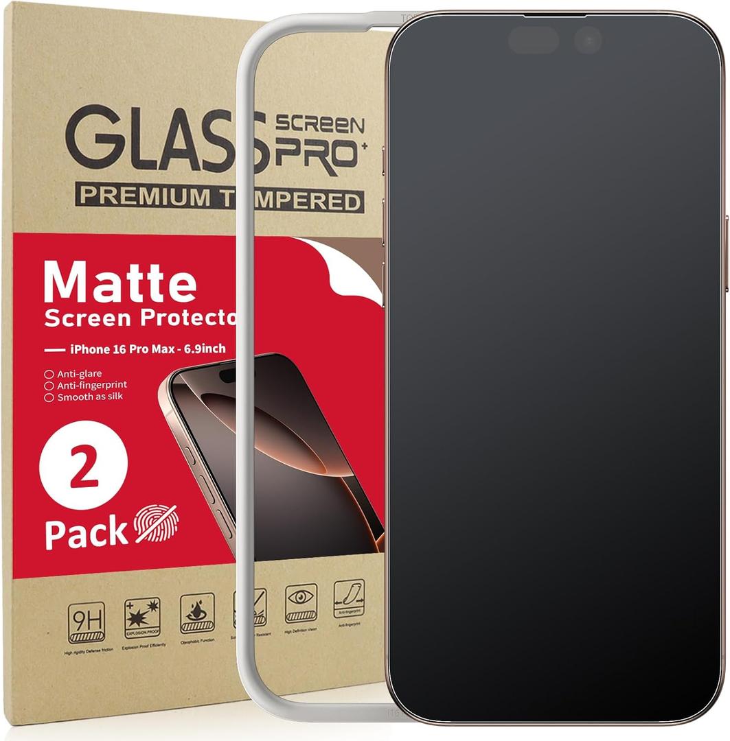 Ambison [2 Pack Matte Glass Screen Protector Compatible for iPhone 16 Pro Max 6.9inch 2024, Anti-Glare & Fingerprint Anti-Reflective No Bubbles Install Frame Smooth as Silk Tempered Glass