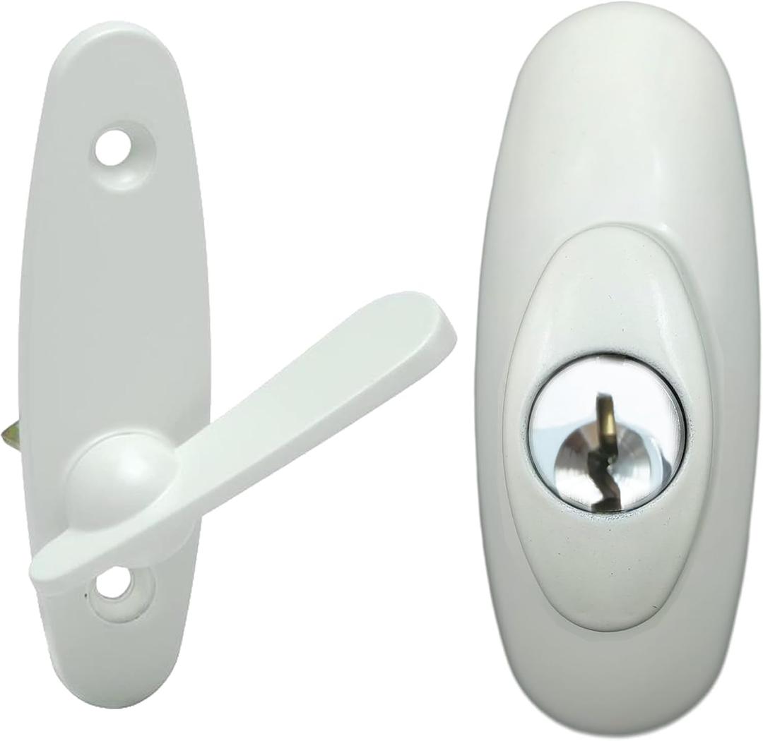 Gliding Patio Door Keyed Lock Assembly & Thumb Latch Compatible with Andersen Tribeca Style OEM Part #2573068, #2573078 & #2573609, 2-9/16" Hole Centers, Non-Handed, White Diecast
