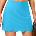 SANTINY Women's Swim Skirt with Pocket Scalloped Hem High Waist Tankini Swimsuit Tummy Control Bathing Suit Bottoms for Women (Blue, M)
