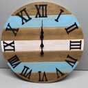 Blue Solid Wood Wall Clock for Living Room Farmhouse Wall Clocks Battery Operated 12 Inch Round Wall Clock Silent
