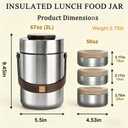 67oz Adults Stainless Steel Vacuum Insulated Thermal Lunch Box, 3 Tier Stackable Sealed Leak-Proof Wide Mouth Portable Bento Food Container, Hot Food Thermo Jar for Soup Office & Outdoor (Silver)
