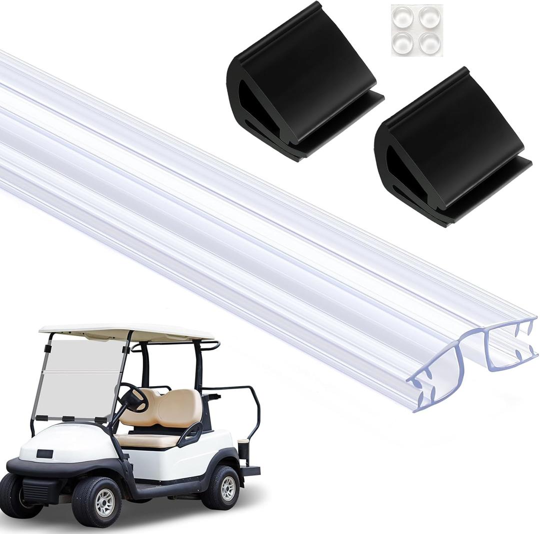 3 Pcs Golf Cart Living Hinge Retaining Clips Kit Include 1 Pcs 48 Inch Clear PVC Windshield Hinge 2 Golf Cart Window Clips for 1/4" Plexiglass Material Acrylic Panels