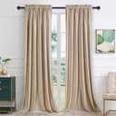 PRIMROSE Velvet Curtains 84 inch for Living Room Champagne Beige Rod Pocket Window Drapes Treatment Semi Room Darkening Decor Curtains for Bedroom Set of 2 Panels, Size: 52"W x 84"L