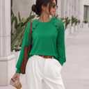 siliteelon Lace Long Sleeve Tops Dress Shirt Womens Crew Neck Loose Dressy Blouse Business Casual Work Summer 2026 Green (Green, XXL)