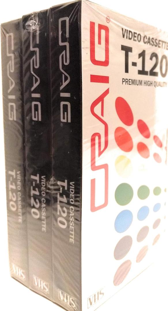 Craig CC358 Premium Blank T-120 VHS Video Tapes | 3-Pack | Video Casette Tapes Recordable and Reusable | 120-Minute Recording Time | 6-Hour Total Time |
