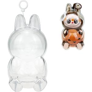 Case for LABUBU Happy Halloween Party Series Sitting Pumpkin, Display Box Hard Case Accessories Cover with Silicone Strap White - Pumkin, Clear