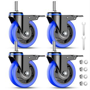 3 Inch Caster Wheels Heavy Duty Stem Caster 1600Lbs, Threaded Stem Casters 3/8"-16 x 1(Stem Diameter 3/8", Stem Length 1"), Safety Locking Caster Set of 4, Industrial Castor Wheels for Cart,Furniture