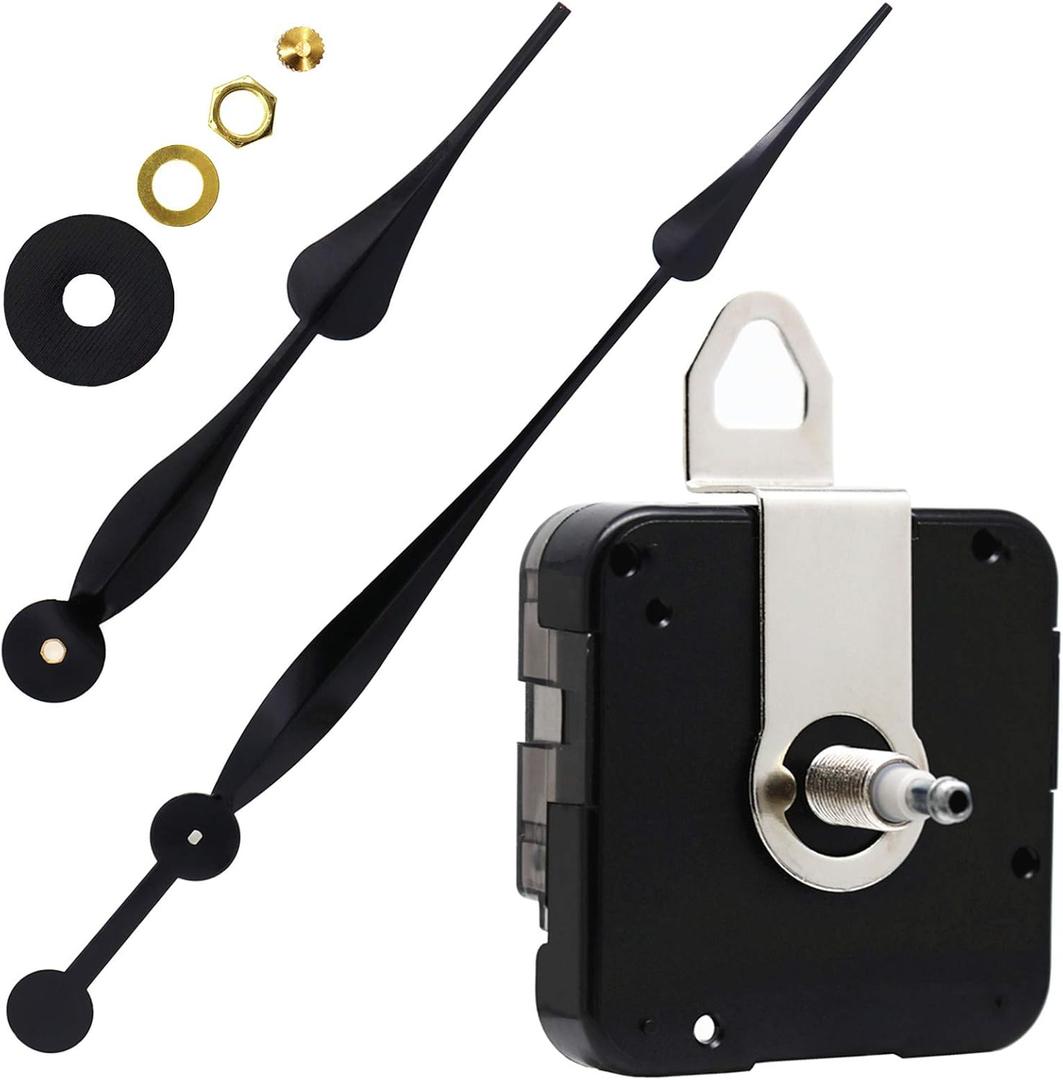 Youngtown High Torque Long Shaft Clock Movement Mechanism with 12 Inch Long Spade Hands (29/32 inch Total shaft length, Black)