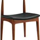 Solid Wood Dining Chair, Mid Century Dining Chair, Upholstered PU Leather Chair with Wide Curved Backrest, Chair for Dining Room, Kitchen, Walnut Finish