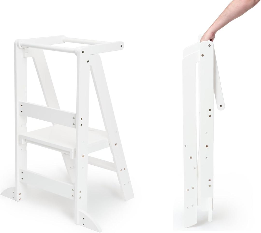 Foldable Kids Stool - Toddler Tower & Standing Stool, White