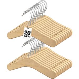 Baby Wooden Hangers 20 Pack,9.4 Inch Natural Wood Toddlers Hangers,Infant & Toddler Clothes Hangers, Small Children Kids Hanger with 360Swivel Hook
