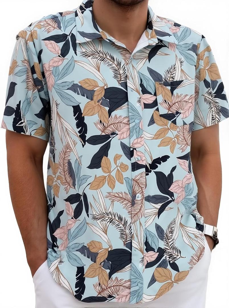 Mens Button Down Short Sleeve Shirt Casual Button Up Dress Shirts for Men Beach Summer Tops with Pocket (M)