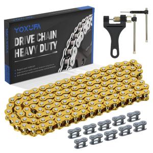 YOXUFA 420 Chain 132 Links Replacement for 110cc 125cc 70cc 50cc SSR TaoTao Apollo Coolster Kazuma Pit Dirt Bike ATV 4 Wheel Predator 212 Coleman CT200U Baja MB200 Mini Bike Go Kart Gold Parts