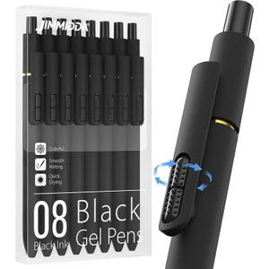 8Pcs Black Gel Pens - 0.7mm Medium Point Black Ink Pens | Smooth Writing - Quick Drying Retractable Pen for Men Women (Black - 8Pcs)