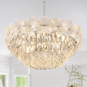 Chrome Modern Flower Crystal Chandelier 11 Lights 6-Tier Luxury Chandelier Light Fixture 24" for Living Dining Room Kitchen Entryway Bedroom Foyer, E12
