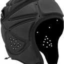 Rugby Helmet, Adjustable 7v7 Football Helmet for Kids Youth, Soft Padding Scrum Cap, Breathable Headgear for Flag Football, Brazilian jiu-Jitsu, Special Needs Helmet (Black)