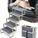 Veehoo Dog Stairs for Car, Aluminum Folding Dog Steps for Cars Truck and SUV, Portable Dog Car Ramp for Large Dogs with Non-Slip Surface, Supports Up to 200 Lb, 5 Steps